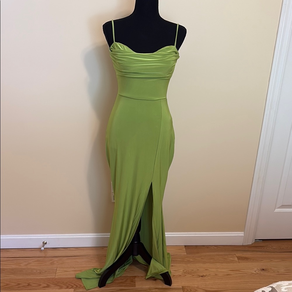 Windsor Lime Green Maxi Dress with Front Slit